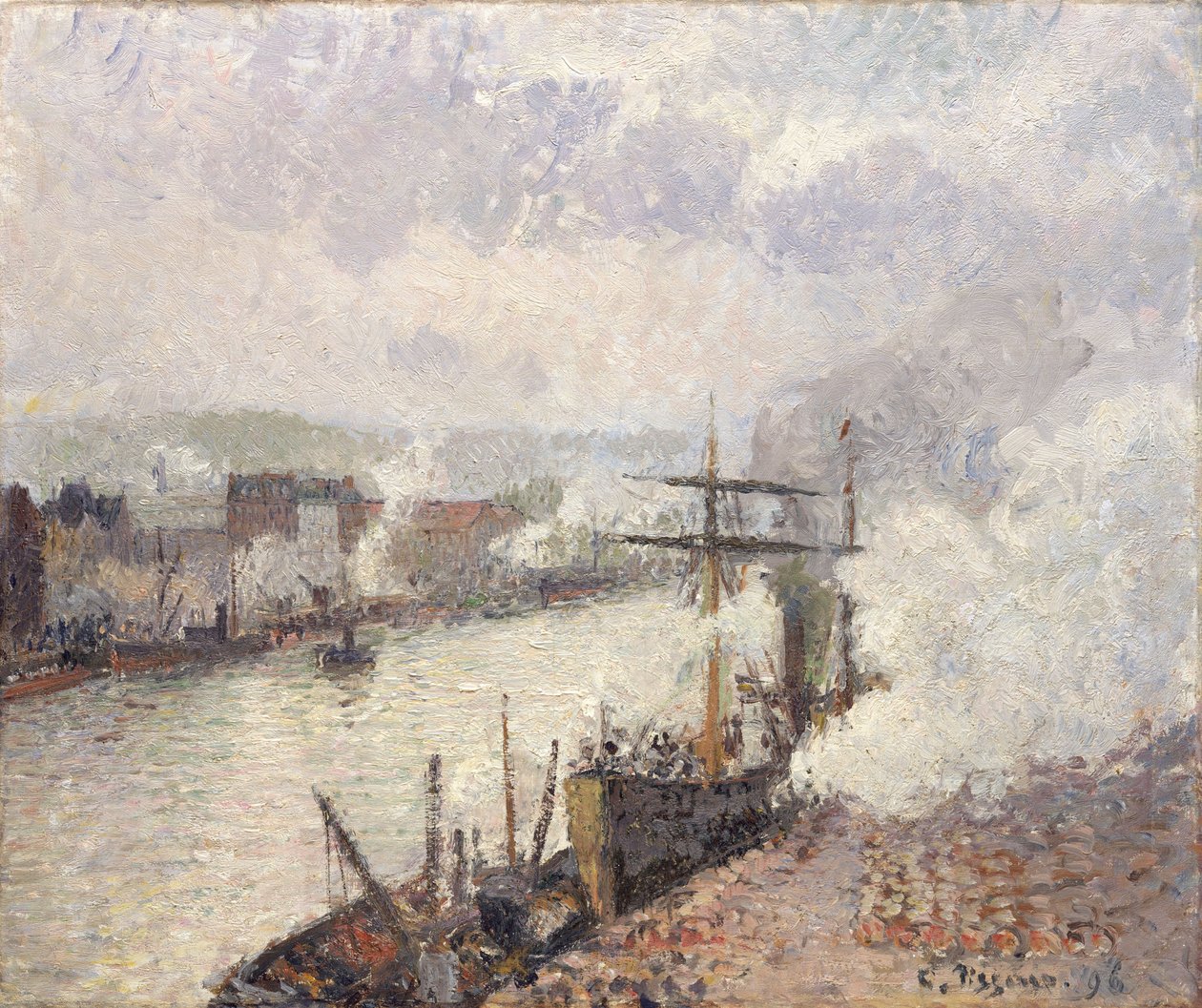 Gőzhajók Rouen kikötőjében, 1896 alkotó: Camille Jacob Pissarro