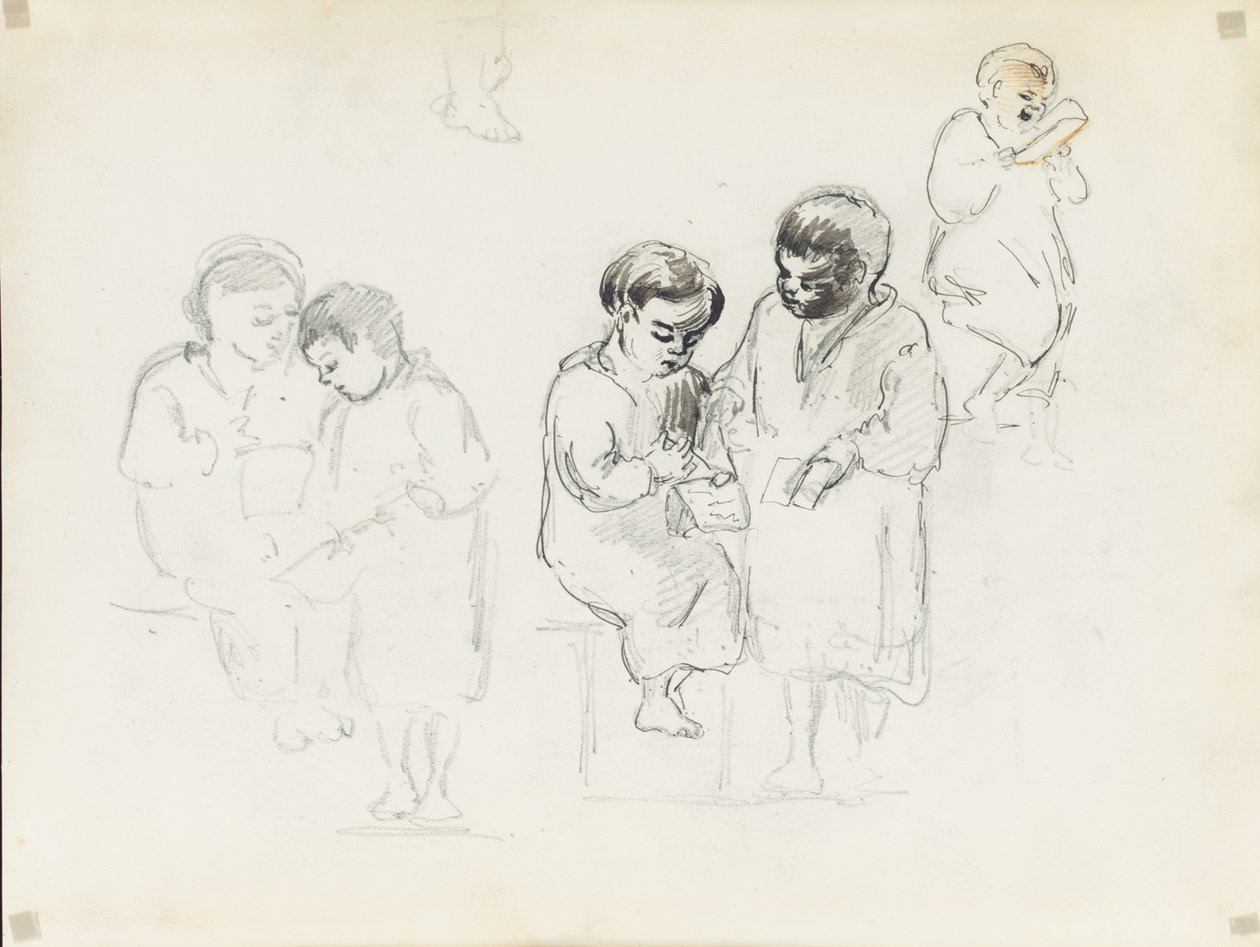 Tanulmányok két gyermekről, akik olvasnak alkotó: Camille Jacob Pissarro