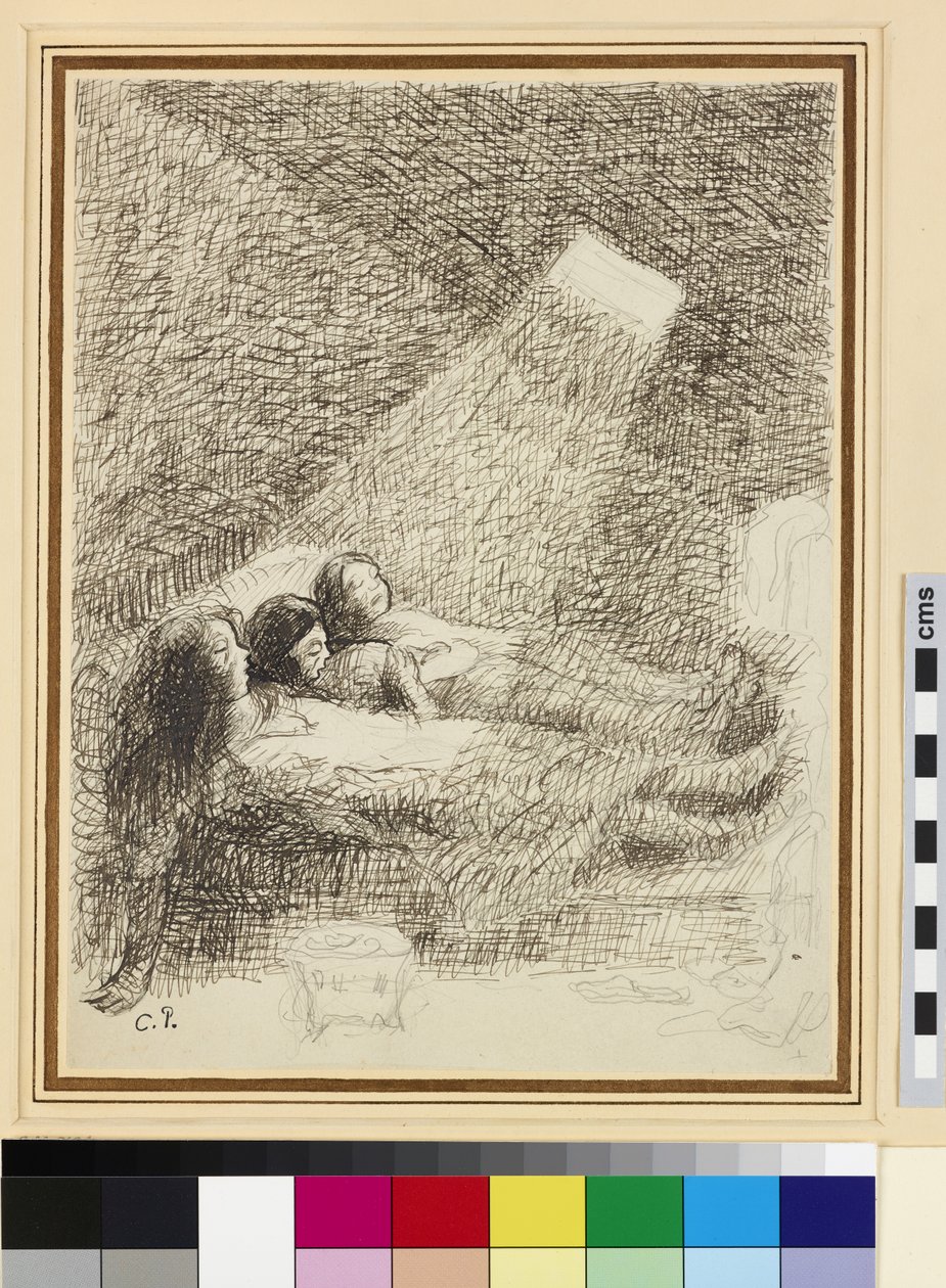 Az Asphysia tanulmánya (toll és tinta ceruza fölött, üvegezett papíron) alkotó: Camille Jacob Pissarro