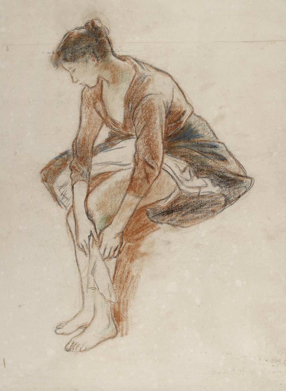 Tanulmány egy lábát fürdető fiatal nőről (színes kréták pasztellel papíron) alkotó: Camille Jacob Pissarro