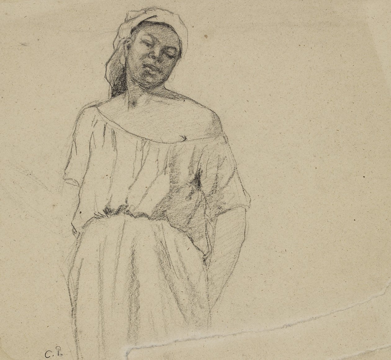Tanulmány egy fekete emberről (szén papíron) alkotó: Camille Jacob Pissarro
