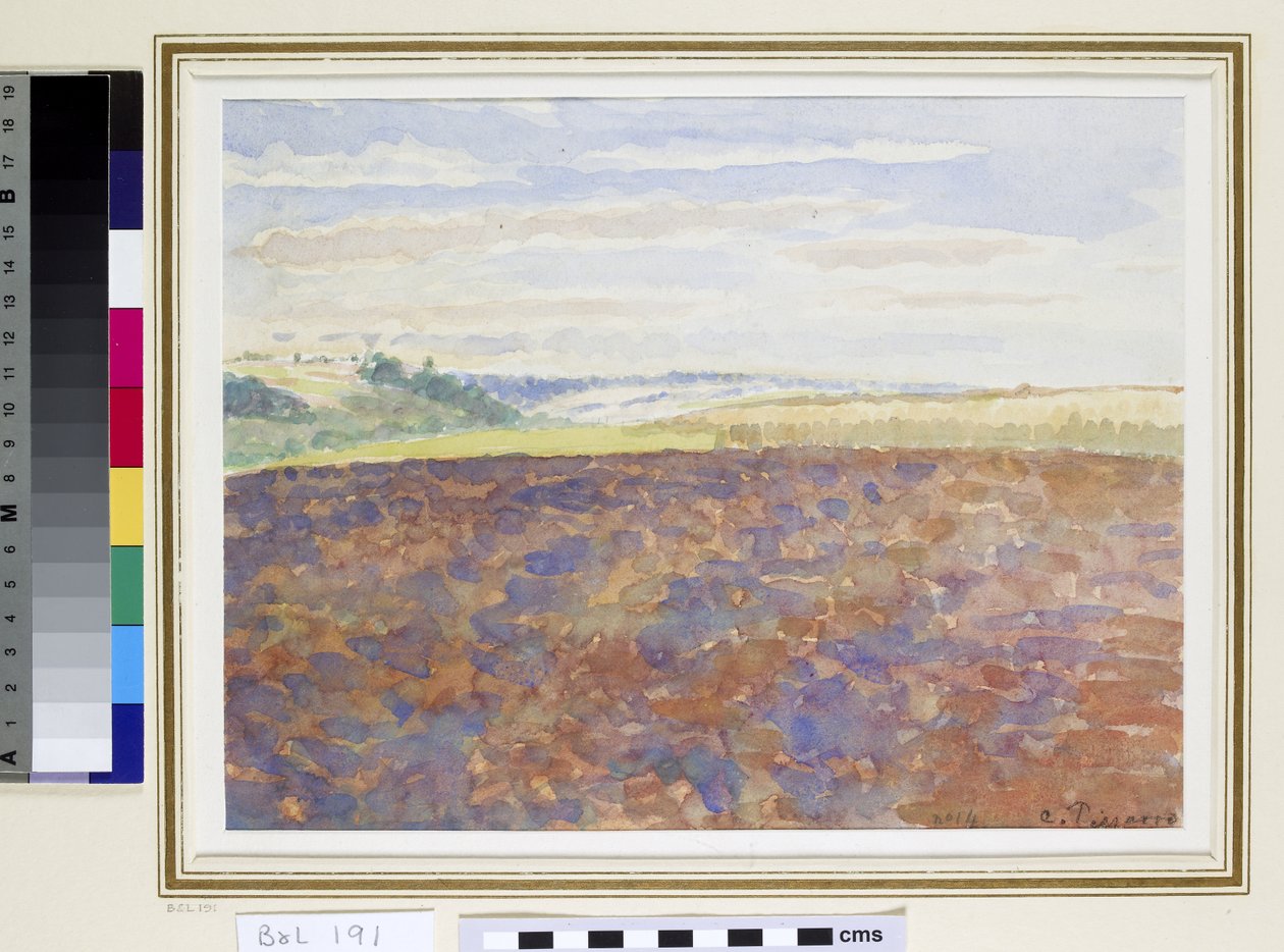 Egy felszántott mezős táj tanulmányozása, Eragny-sur-Epte, 1887-89 körül (wc papíron) alkotó: Camille Jacob Pissarro