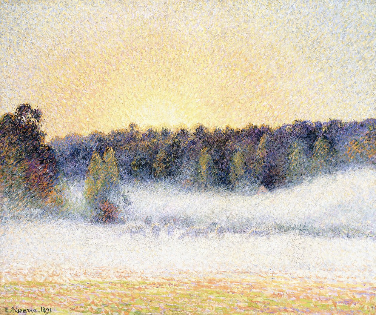 Naplemente és köd Eragnyban, 1891 alkotó: Camille Jacob Pissarro