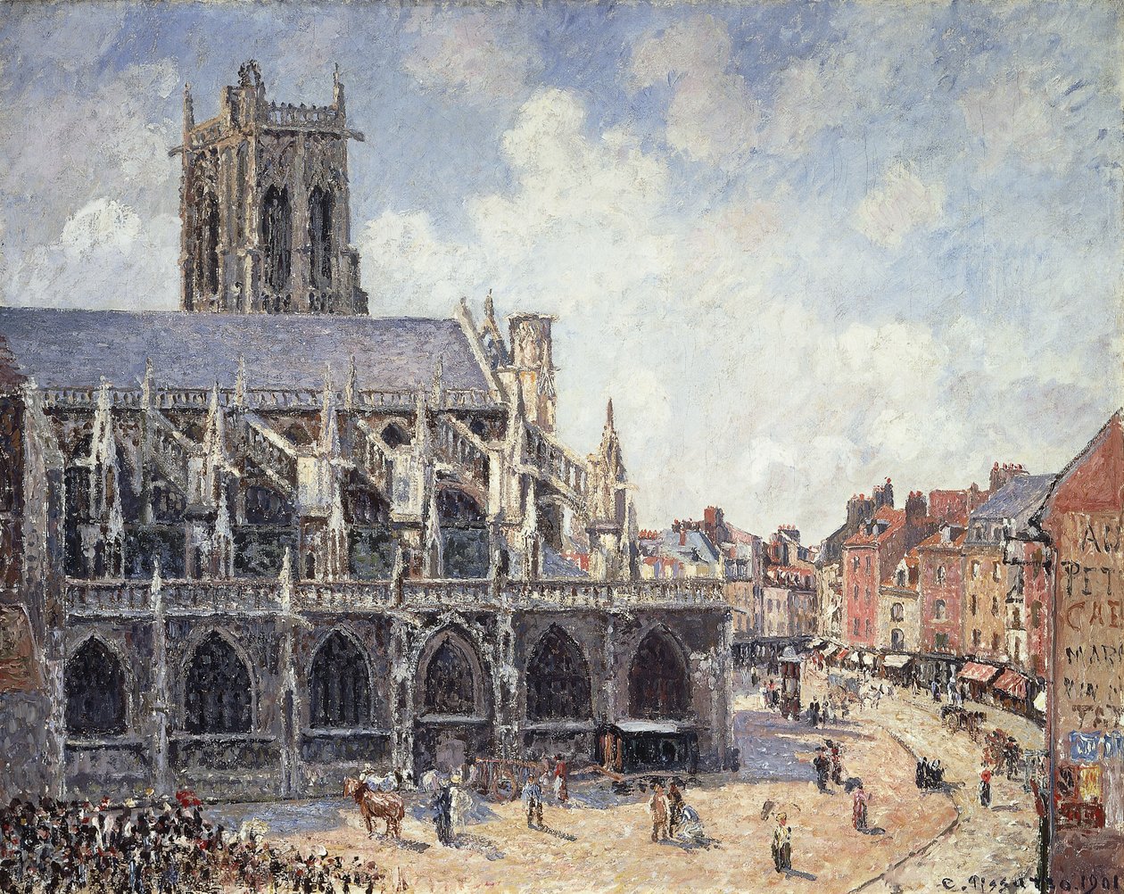 Dieppe-i Saint Jacques templom a reggeli napsütésben; A Dieppe-i Saint-Jacques-templom reggel, vasárnap, 1901 alkotó: Camille Jacob Pissarro