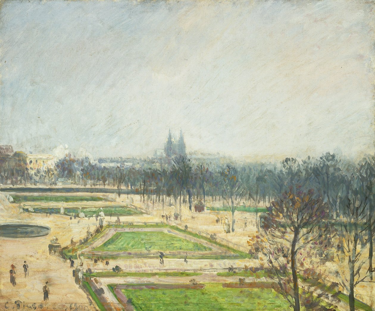 A Tuileries-tavak, köd; A Tuileries-medence, köd, 1900 alkotó: Camille Jacob Pissarro