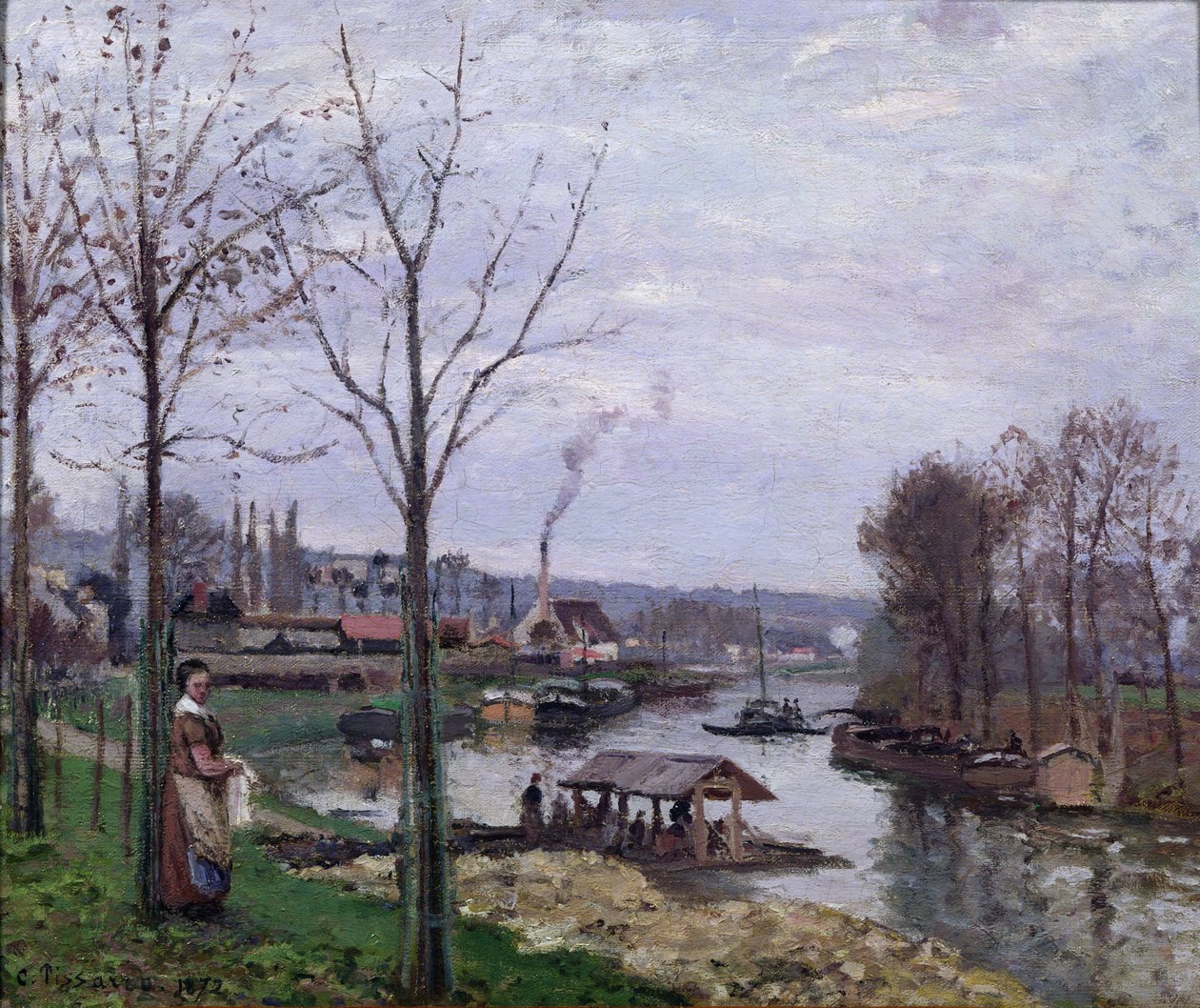 A mosóház, Pontoise Port-Marly vagy a mosóház, 1872 alkotó: Camille Jacob Pissarro