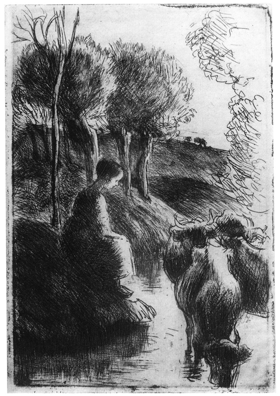 Vachere au Bord de Leau, Tehénpásztor a víz mellett, 1850-1900 1924 alkotó: Camille Jacob Pissarro