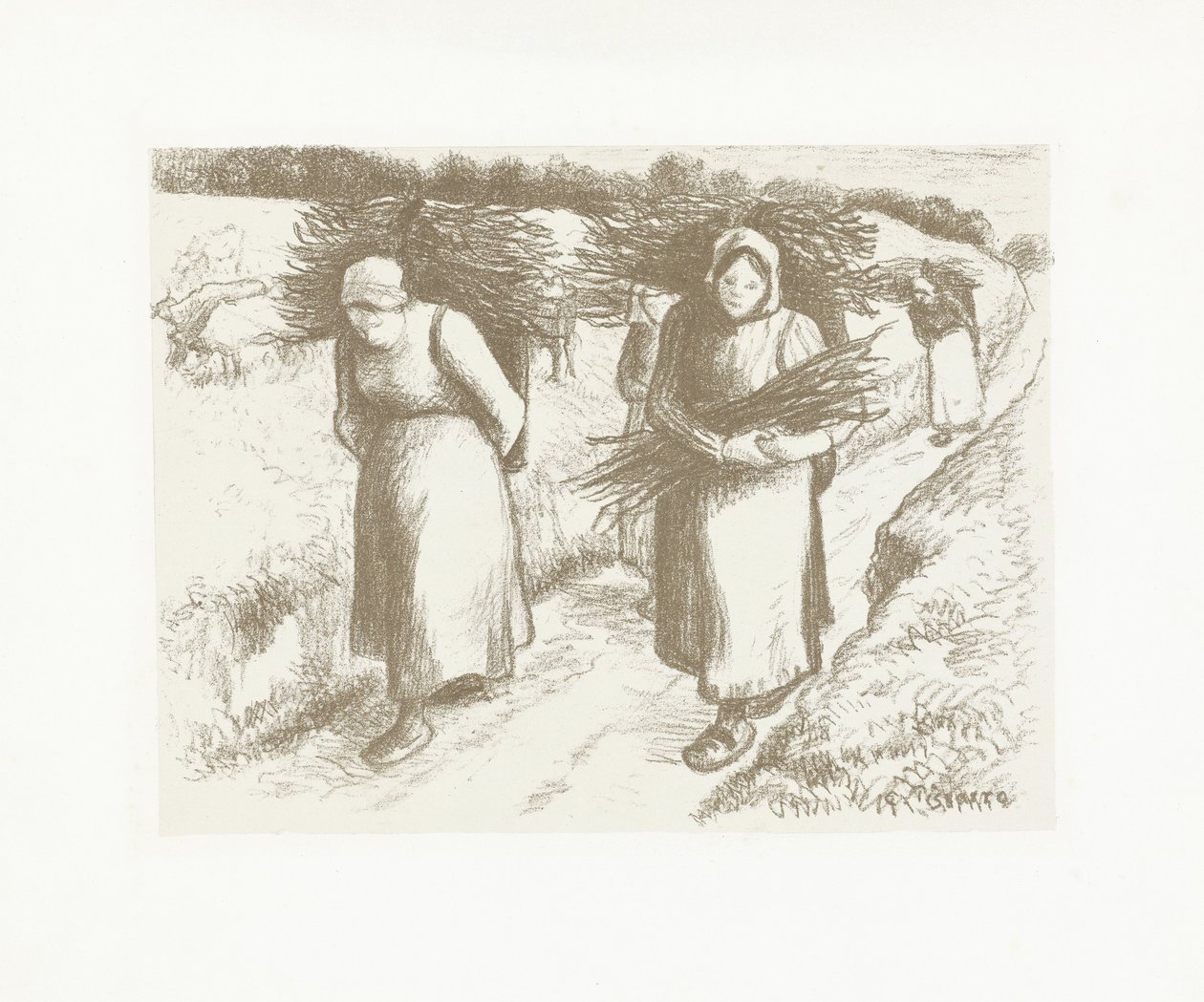 A nők köcsögöket hordanak Porteuses de fagottok alkotó: Camille Jacob Pissarro