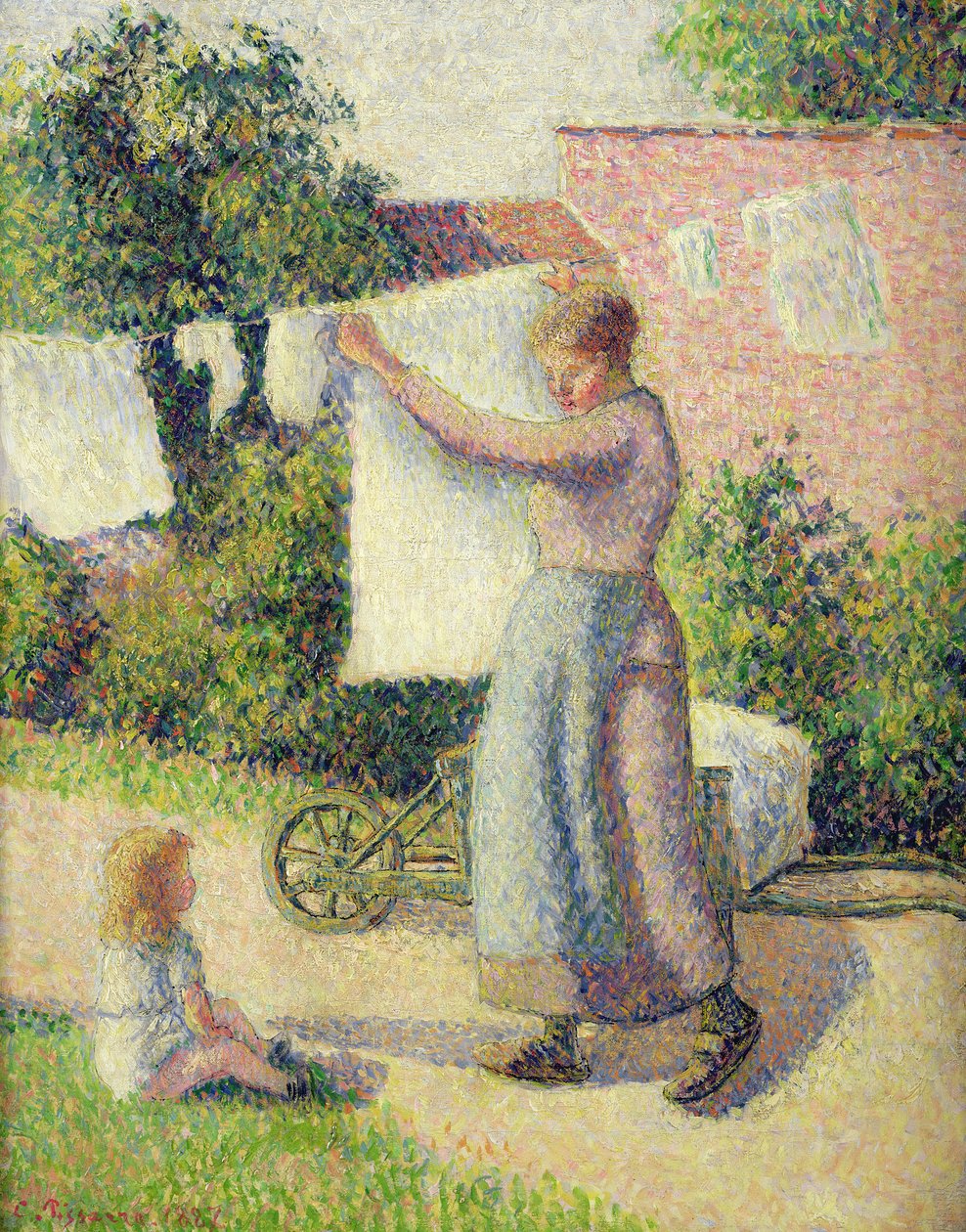 Nő, aki leakasztotta a mosást, 1887 alkotó: Camille Jacob Pissarro