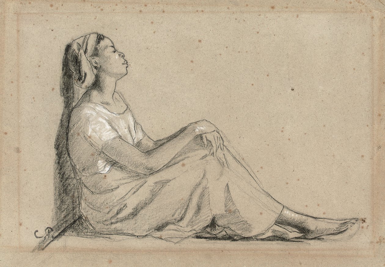 Fiatal fekete nő ül, 1855-7 alkotó: Camille Jacob Pissarro