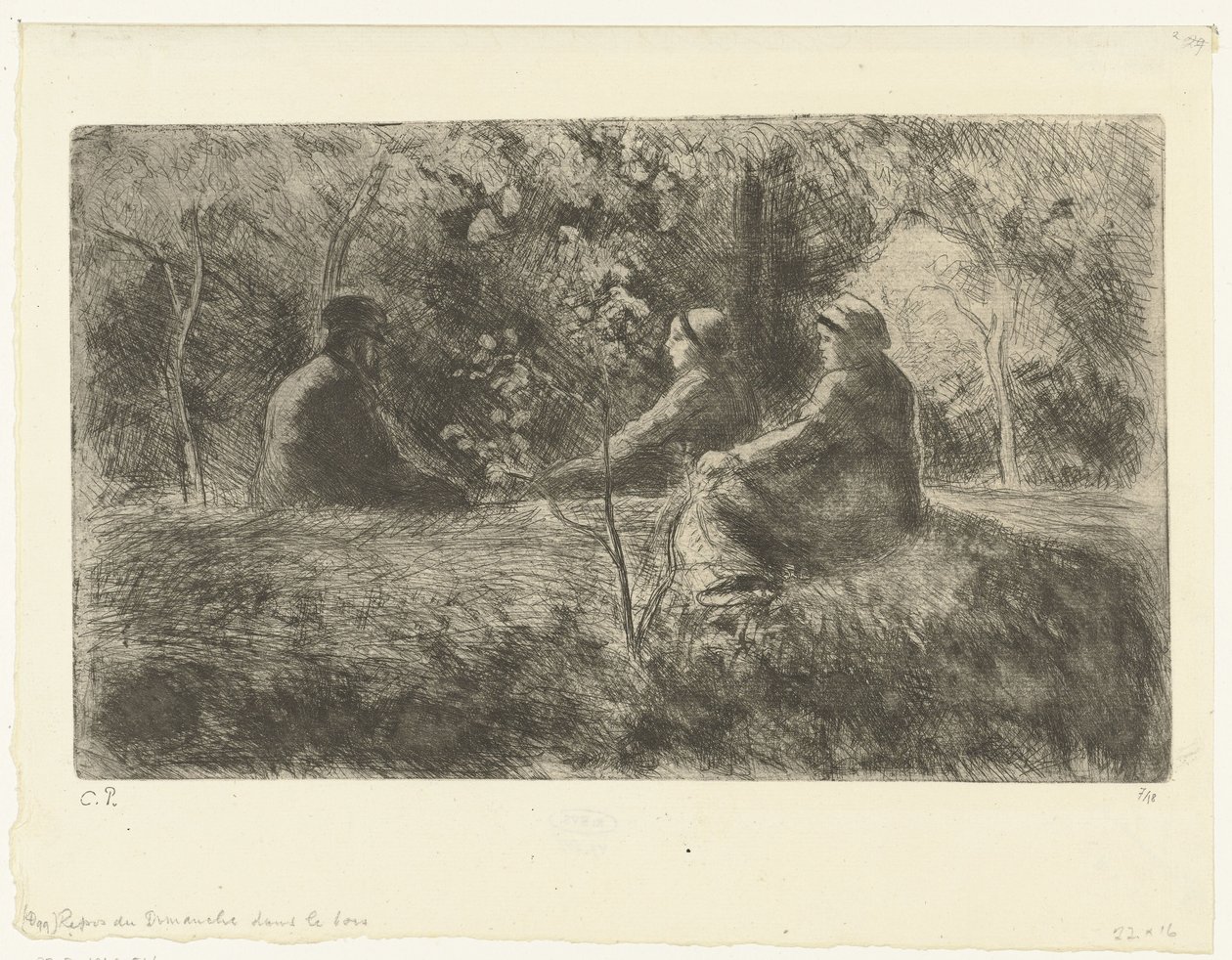 Zondagse rust in het bos Vasárnapi pihenő az erdőben alkotó: Camille Jacob Pissarro