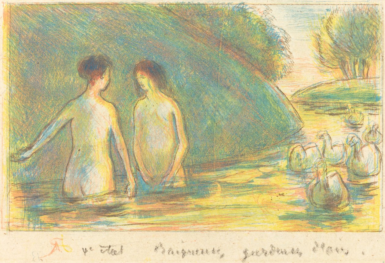 Fürdőzők, libatartók (libát ápoló fürdőzők) alkotó: Camille Pissarro