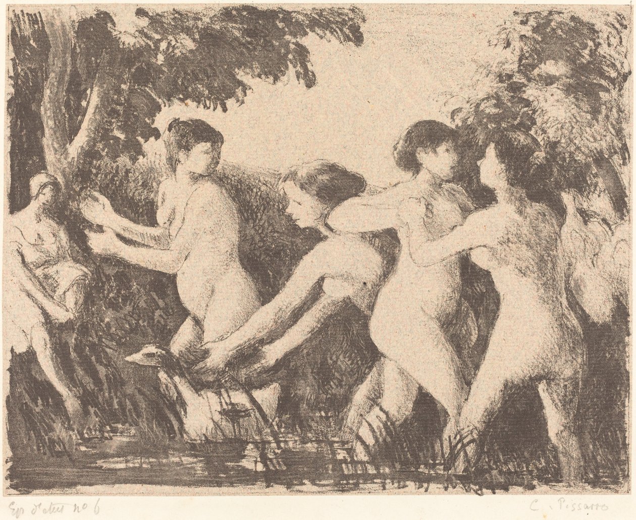 Baigneuses luttant (fürdőzők birkózása) alkotó: Camille Pissarro