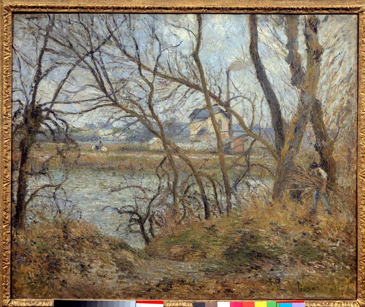 Az Oise partjai, Pontoise közelében, szürke idő. Camille Pissarro (1830-1903) festménye alkotó: Camille Jacob Pissarro