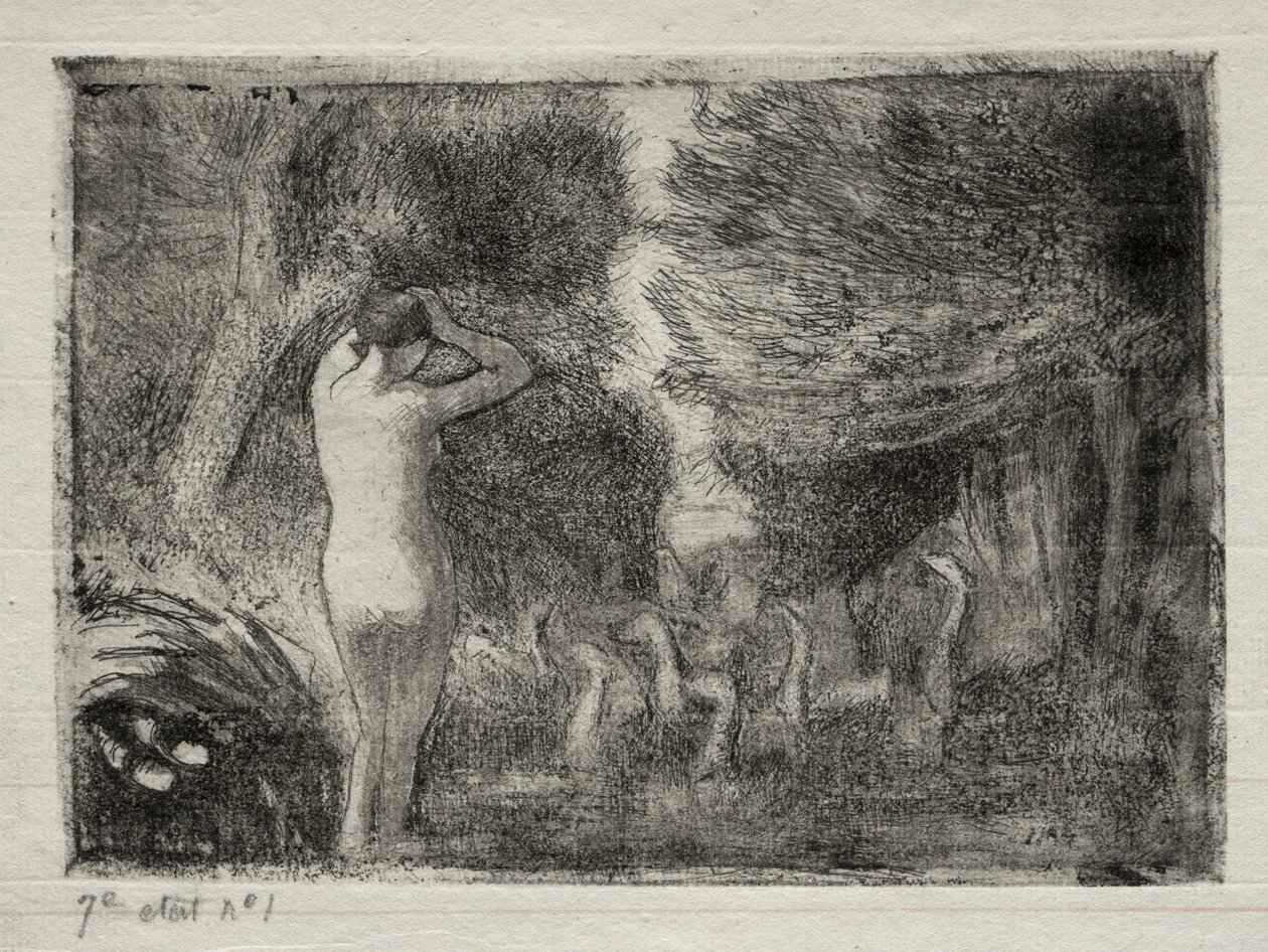 Fürdőző és libák alkotó: Camille Pissarro