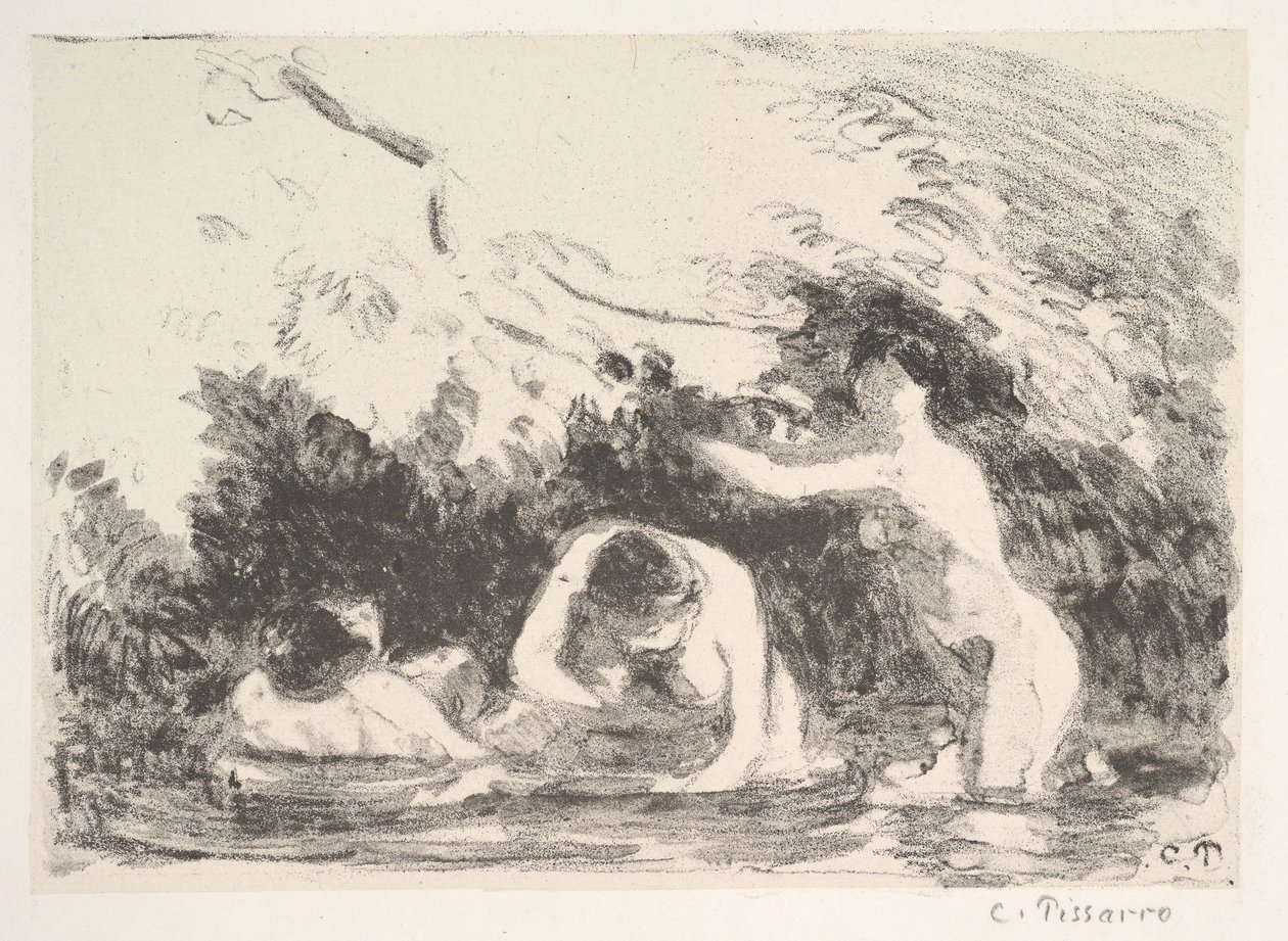 Fürdőzők az erdős partok árnyékában, 1894. alkotó: Camille Jacob Pissarro