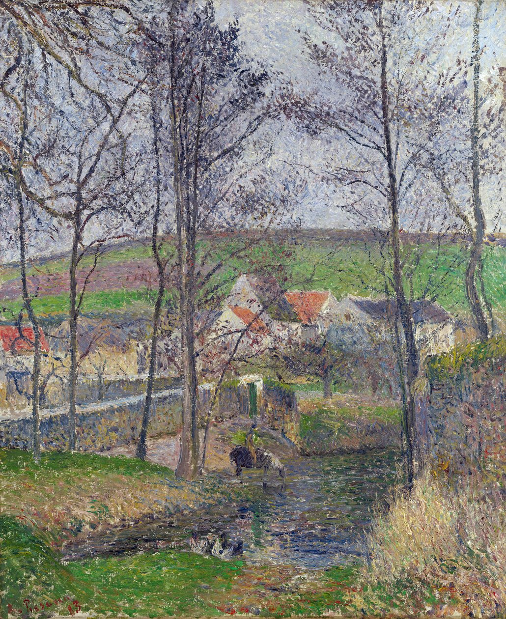 A Viosne partja Osnyban, szürke idő, tél - Camille Pissarro (1830-1903) festménye A Viosne partja Osnyban szürke időben - Olaj, vászon 1883 National Gallery of Victoria, Melbourne 65,3x54,5 alkotó: Camille Pissarro