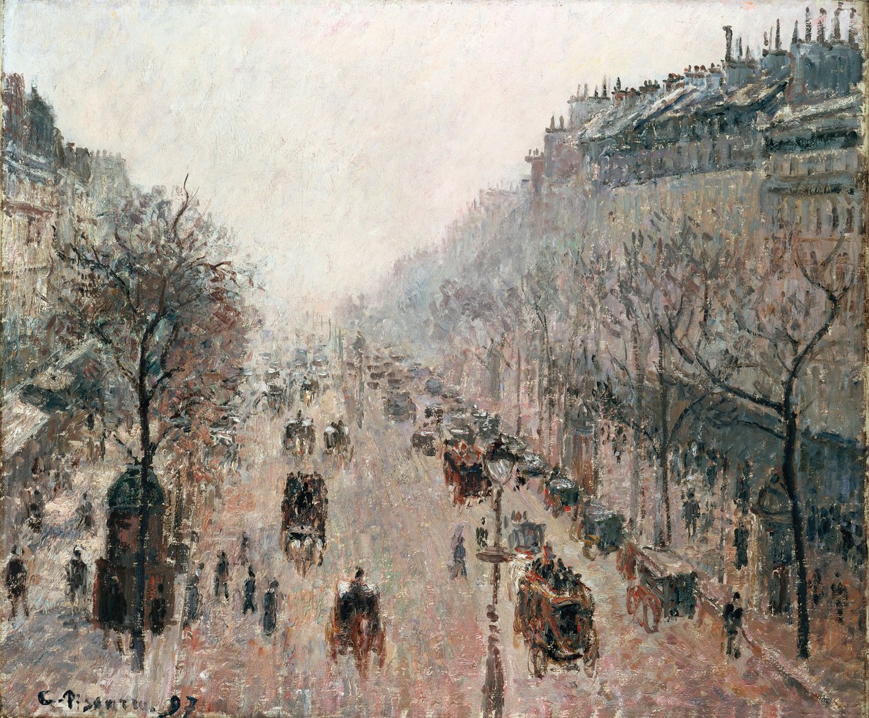Boulevard Montmartre egy ködös napsütéses reggelen, 1897 alkotó: Camille Jacob Pissarro