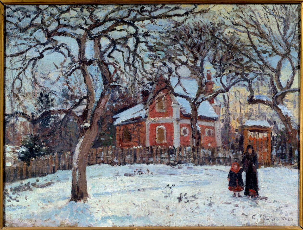 Gesztenye és Louveciennes táj a hóban. Camille Pissarro (1830-1903) festménye 1872 V. 0,41x0,52 m Párizs, Muse d