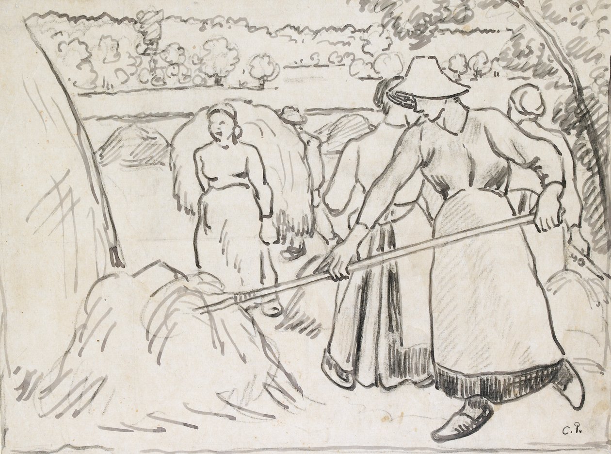 Aratógépek kompozíciós vizsgálata tájban, c1893 alkotó: Camille Pissarro