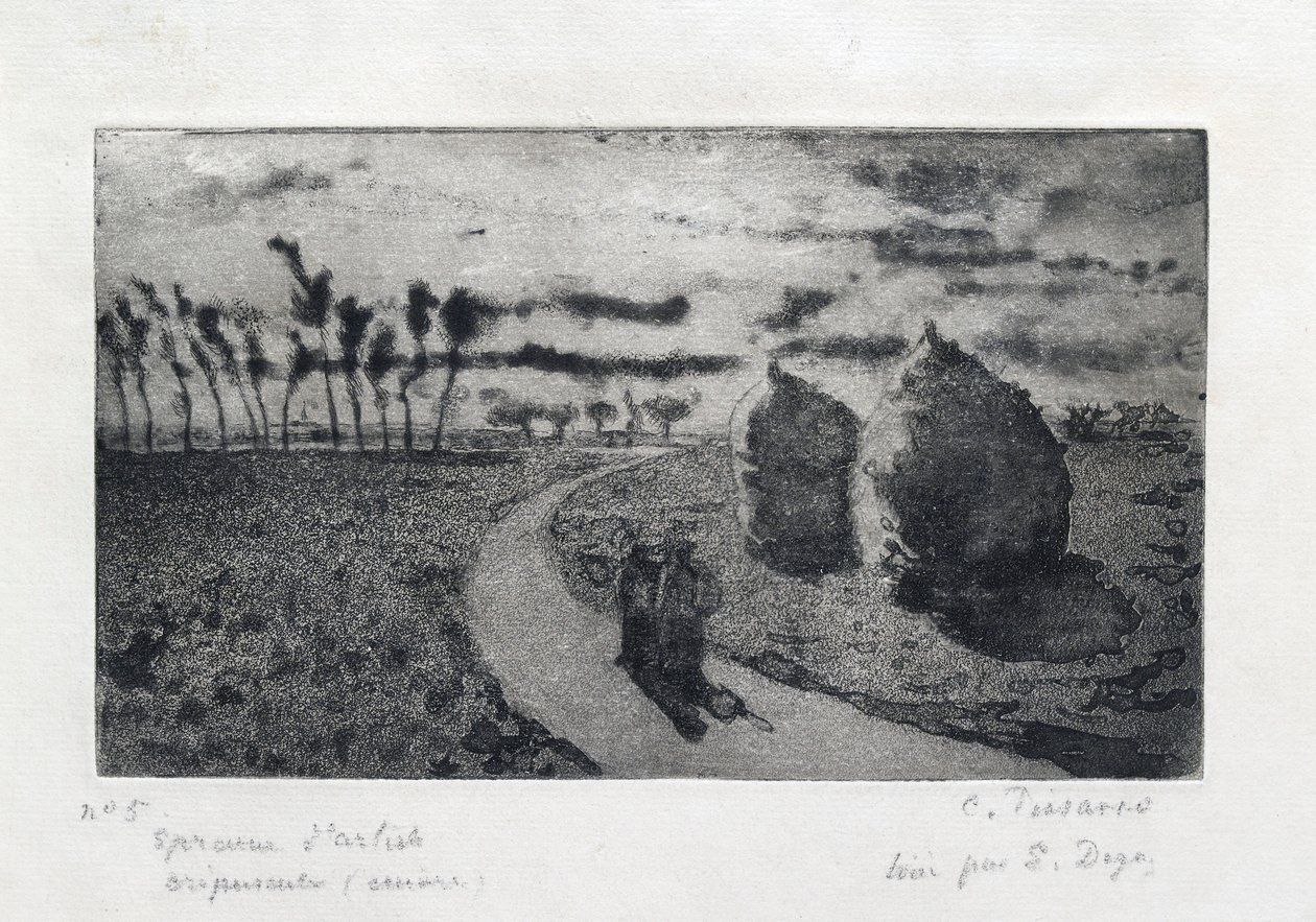 Alkonyat szénakazalokkal, 1879 alkotó: Camille Pissarro