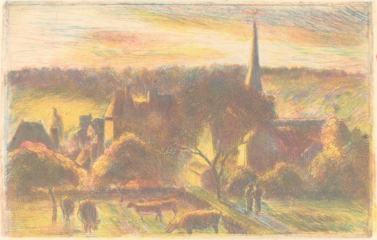 Templom és tanya Éragnyban Egy templom és tanya Éragnyban, 1890. alkotó: Camille Pissarro