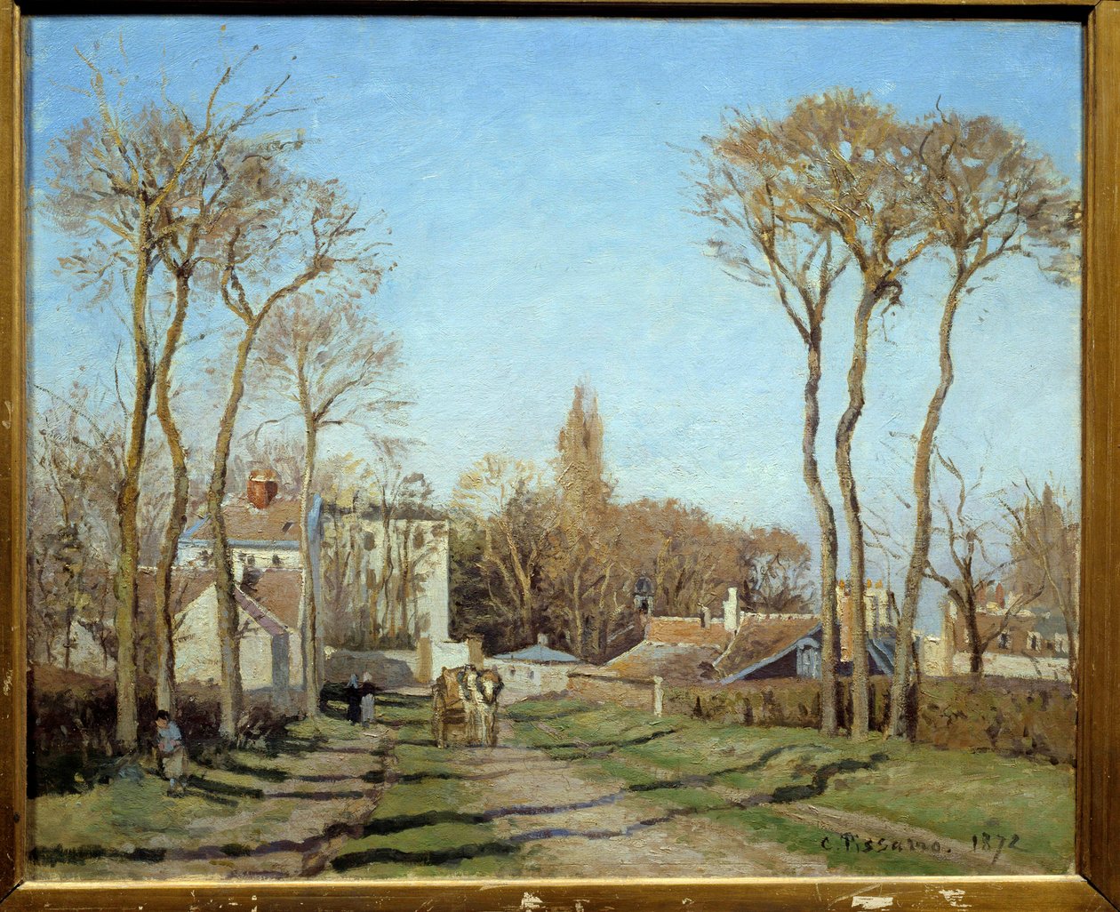 Voisins le Bretonneux falu bejárata Camille Pissarro (1830-1903) festménye 1872 V. 0,46x0,55 m Párizs, Orsay Múzeum alkotó: Camille Jacob Pissarro
