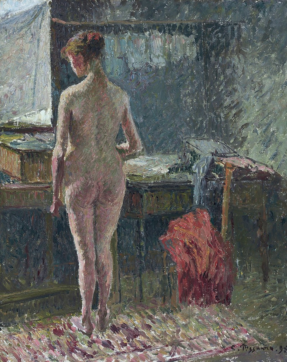 Meztelen nő háttal egy belső térnek alkotó: Camille Pissarro