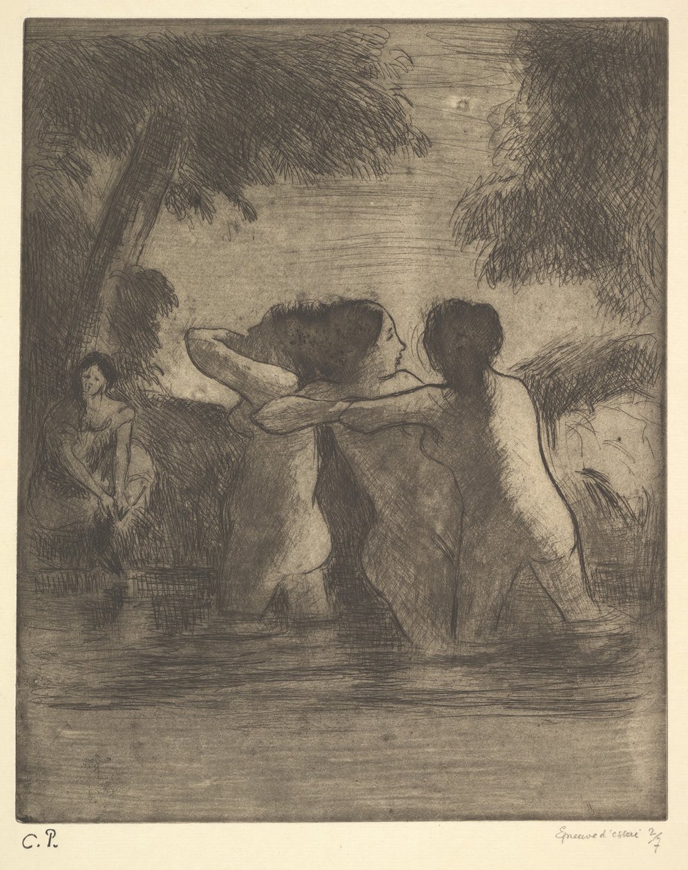 Négy fürdőző, 1895. alkotó: Camille Jacob Pissarro