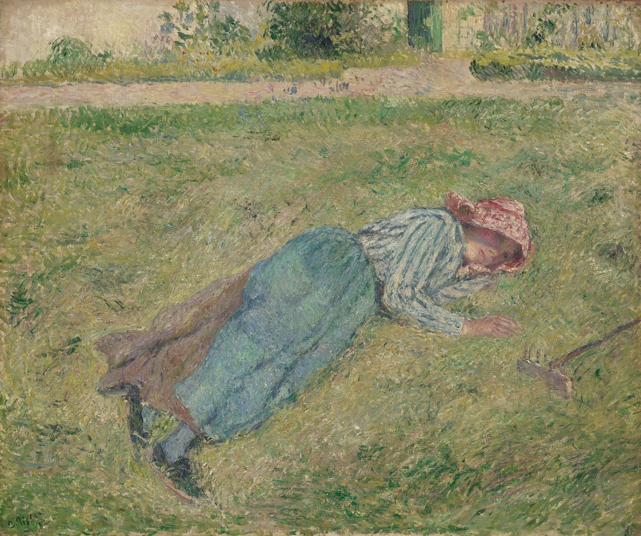 Lány fekszik a fűben alkotó: Camille Pissarro