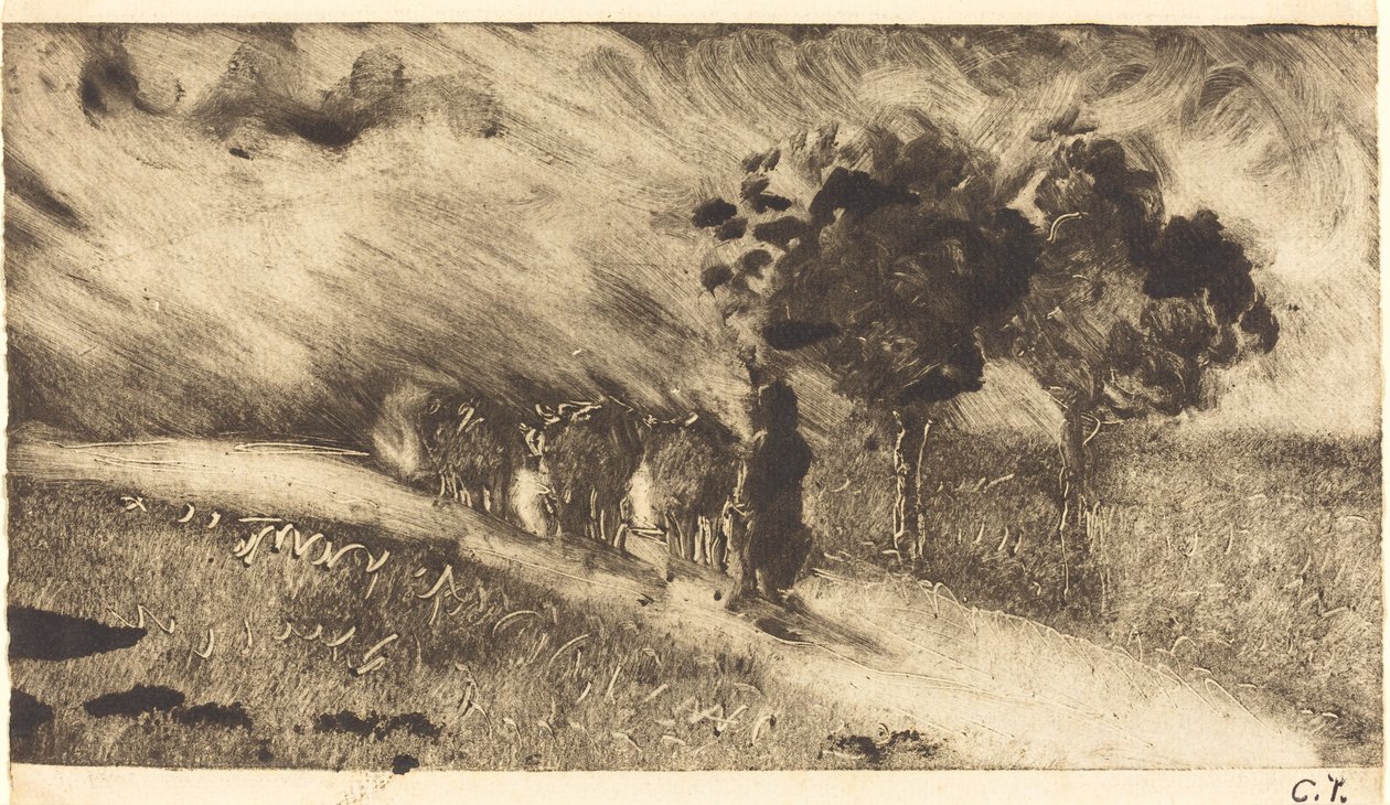 A tehenek terelése alkonyatkor alkotó: Camille Pissarro