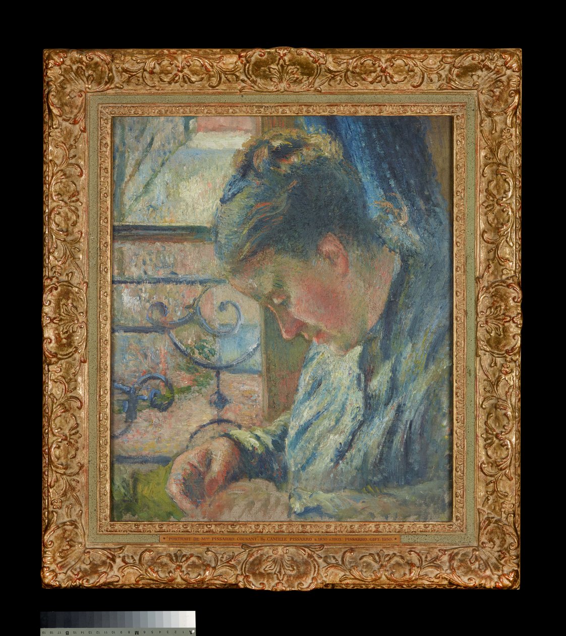 Julie Pissarro Varrás az ablak mellett alkotó: Camille Pissarro