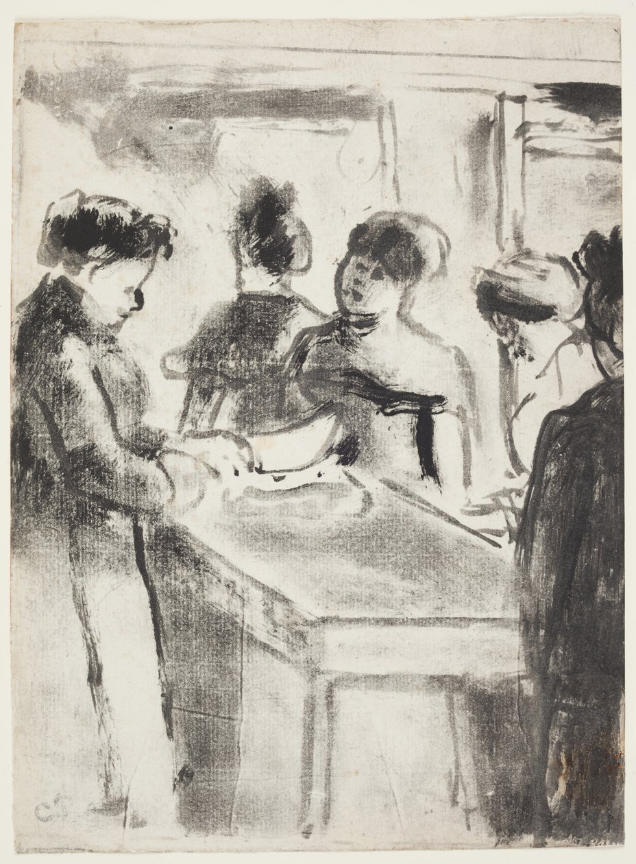 La Charcuterie (A sertéshentes) 1895 (monotípia kézi festéssel mélynyomó tintával) alkotó: Camille Jacob Pissarro