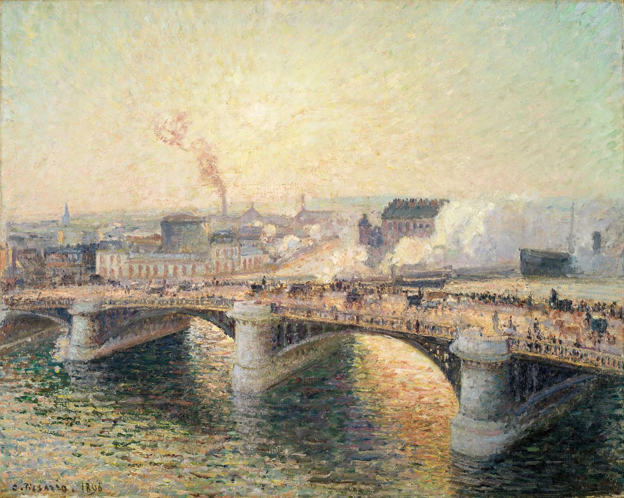 Le Pont Boieldieu, Rouen, Soleil Couchant [A Pont Boieldieu naplementében], 1896. alkotó: Camille Pissarro