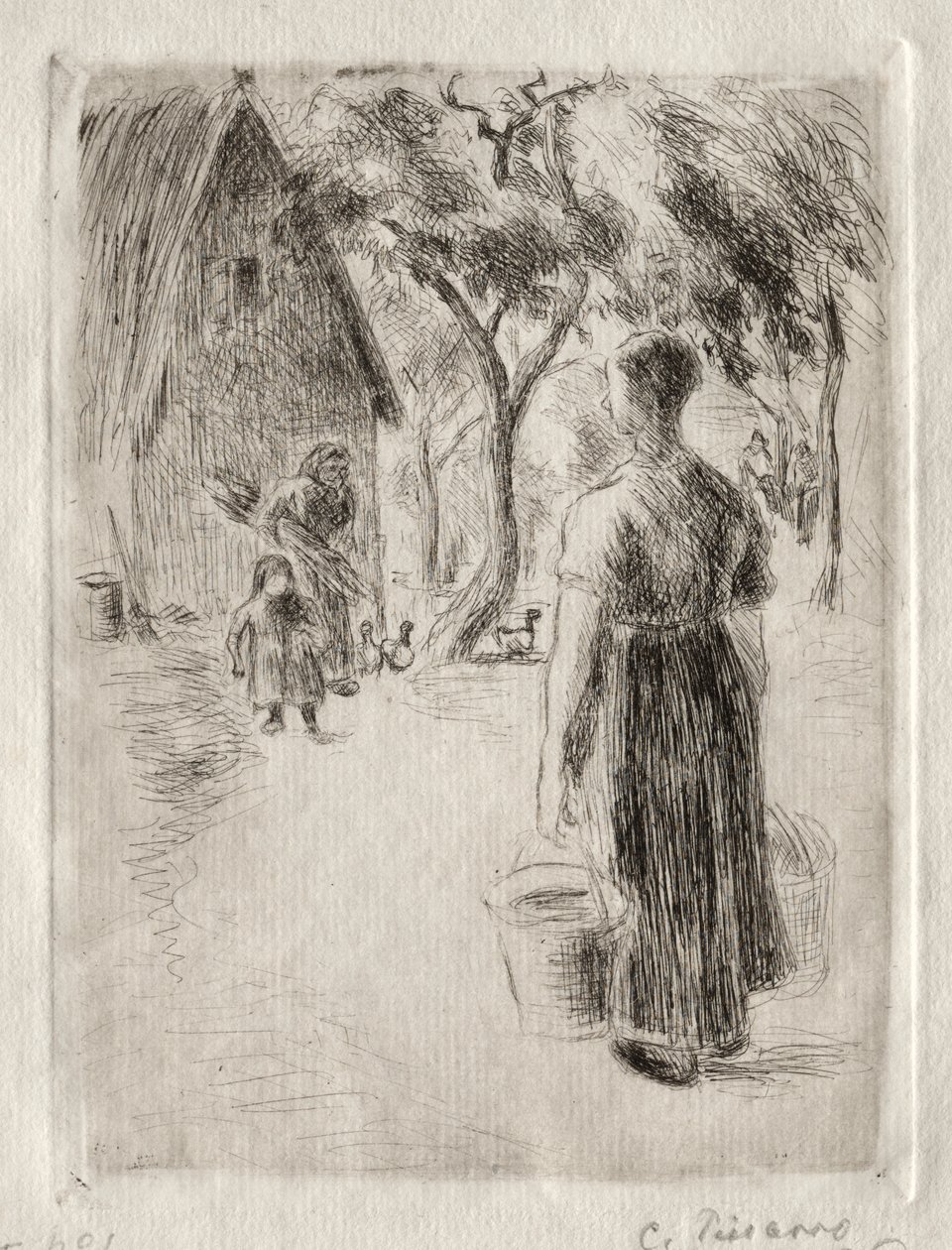 Vödröt cipelő parasztasszony alkotó: Camille Pissarro