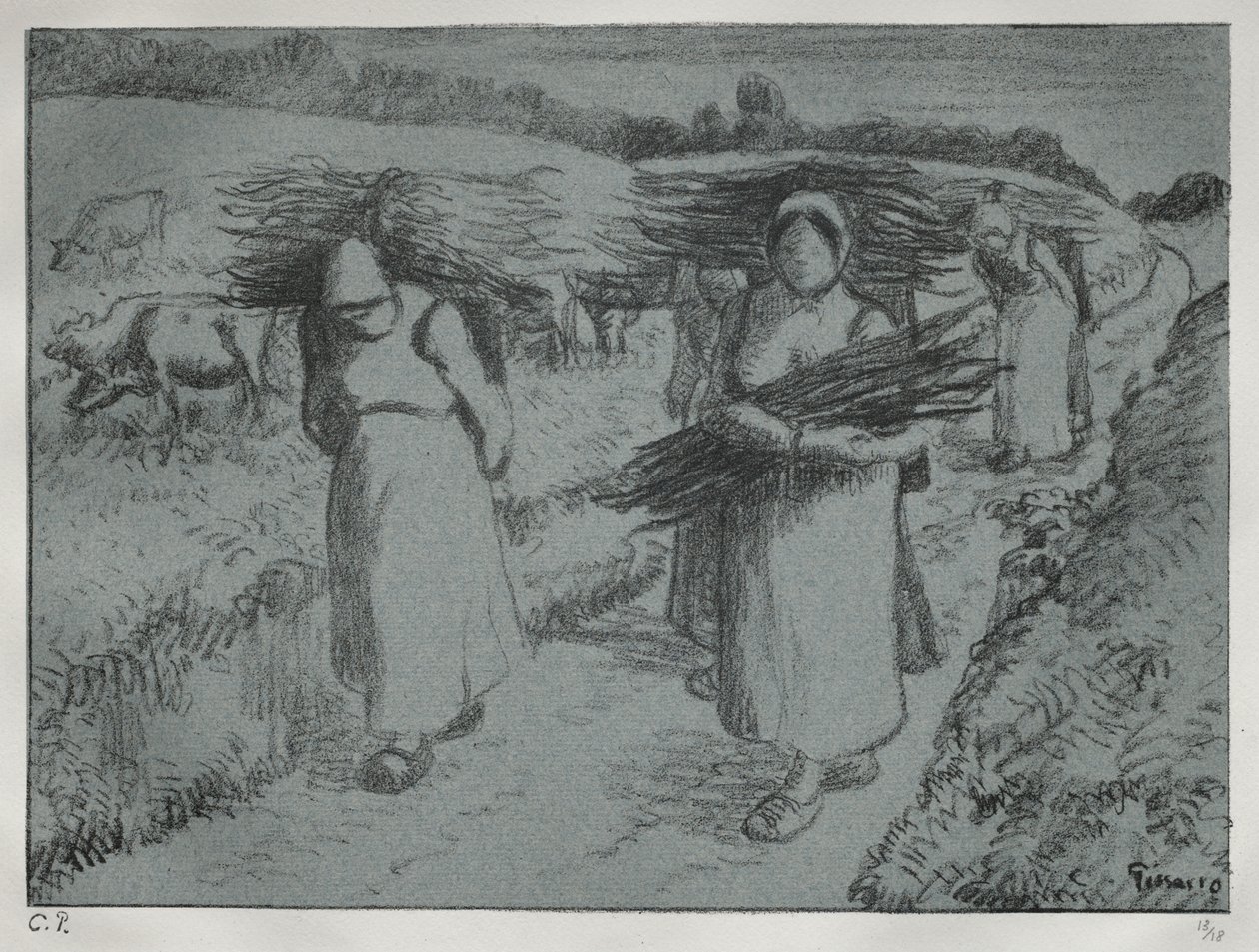 Buzikat cipelő parasztok alkotó: Camille Pissarro