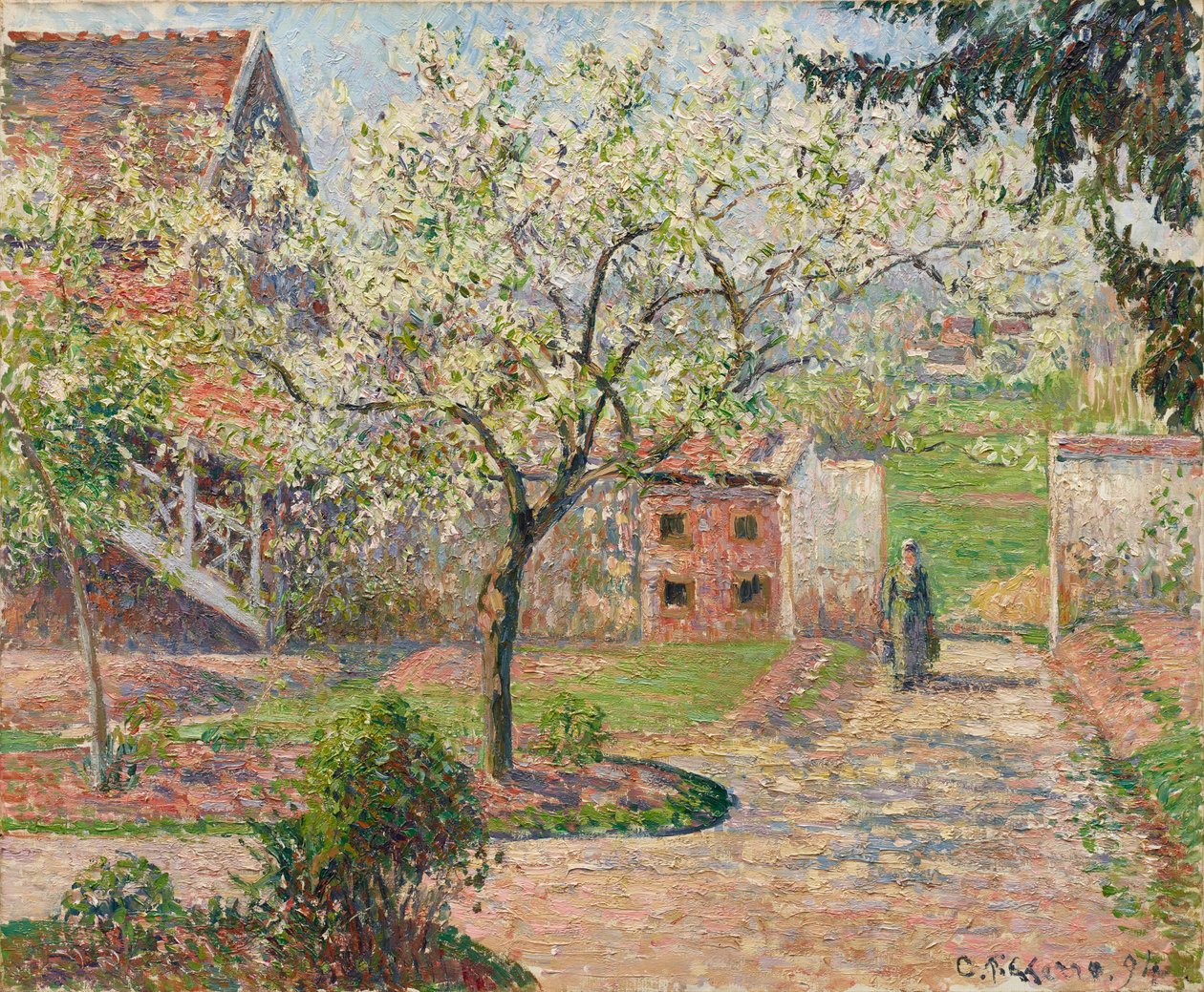 Szilvafák virágzásban, Éragnyban. A festő otthona, 1894. alkotó: Camille Pissarro