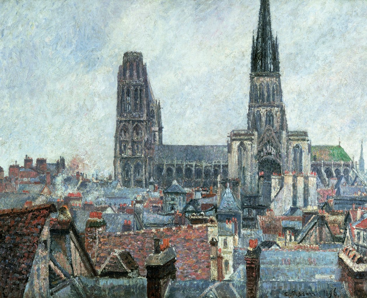 A régi roueni háztetők: Szürke időjárás (katedrális) alkotó: Camille Pissarro