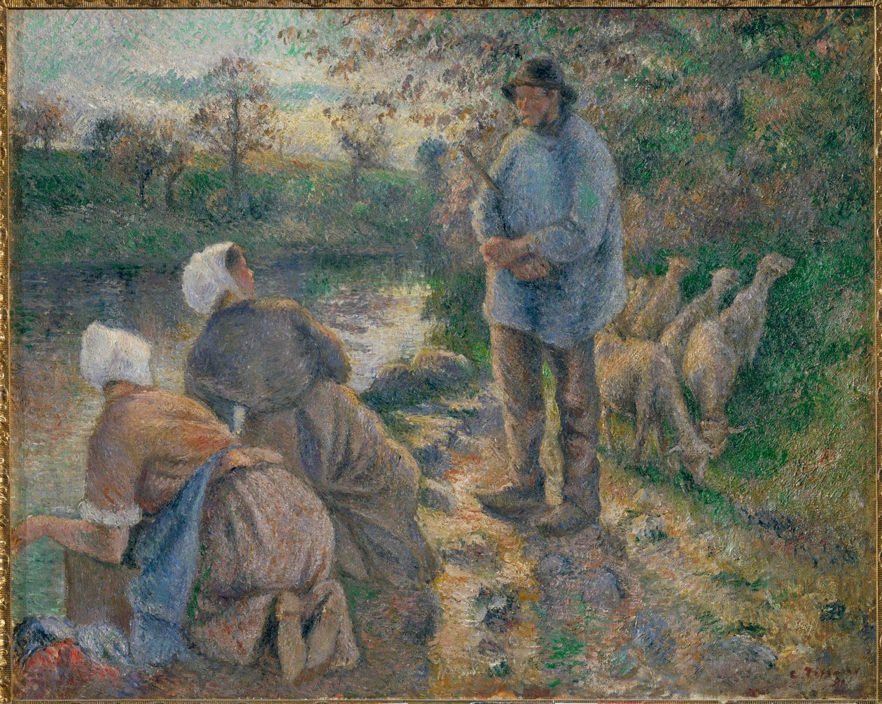 Shepherd and washerwoms (festmény vászonra) alkotó: Camille Pissarro
