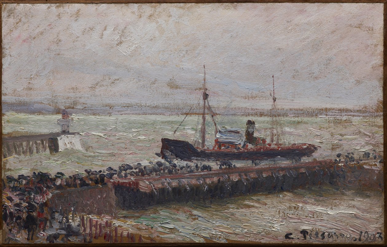 Hajó belép Le Havre kikötőjébe alkotó: Camille Jacob Pissarro