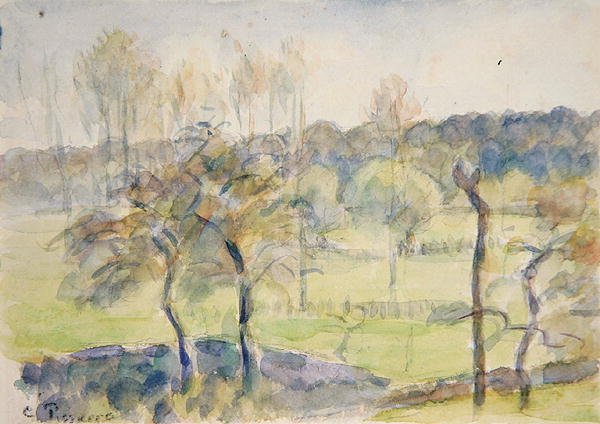 Tavasz (akvarell fekete krétával, papíron) alkotó: Camille Pissarro