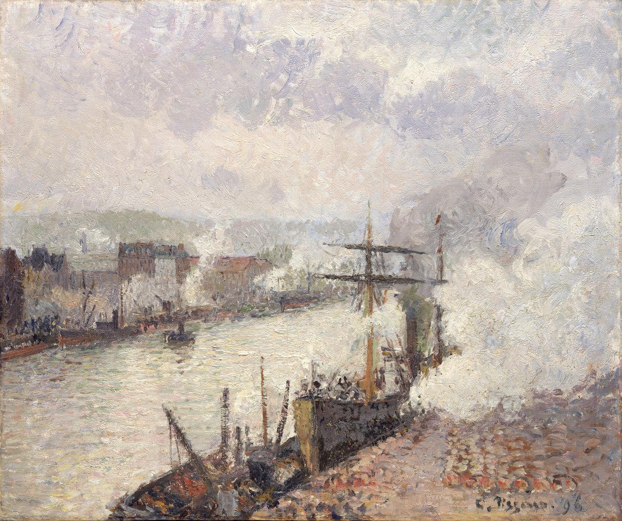 Gőzhajók Rouen kikötőjében, 1896. alkotó: Camille Jacob Pissarro