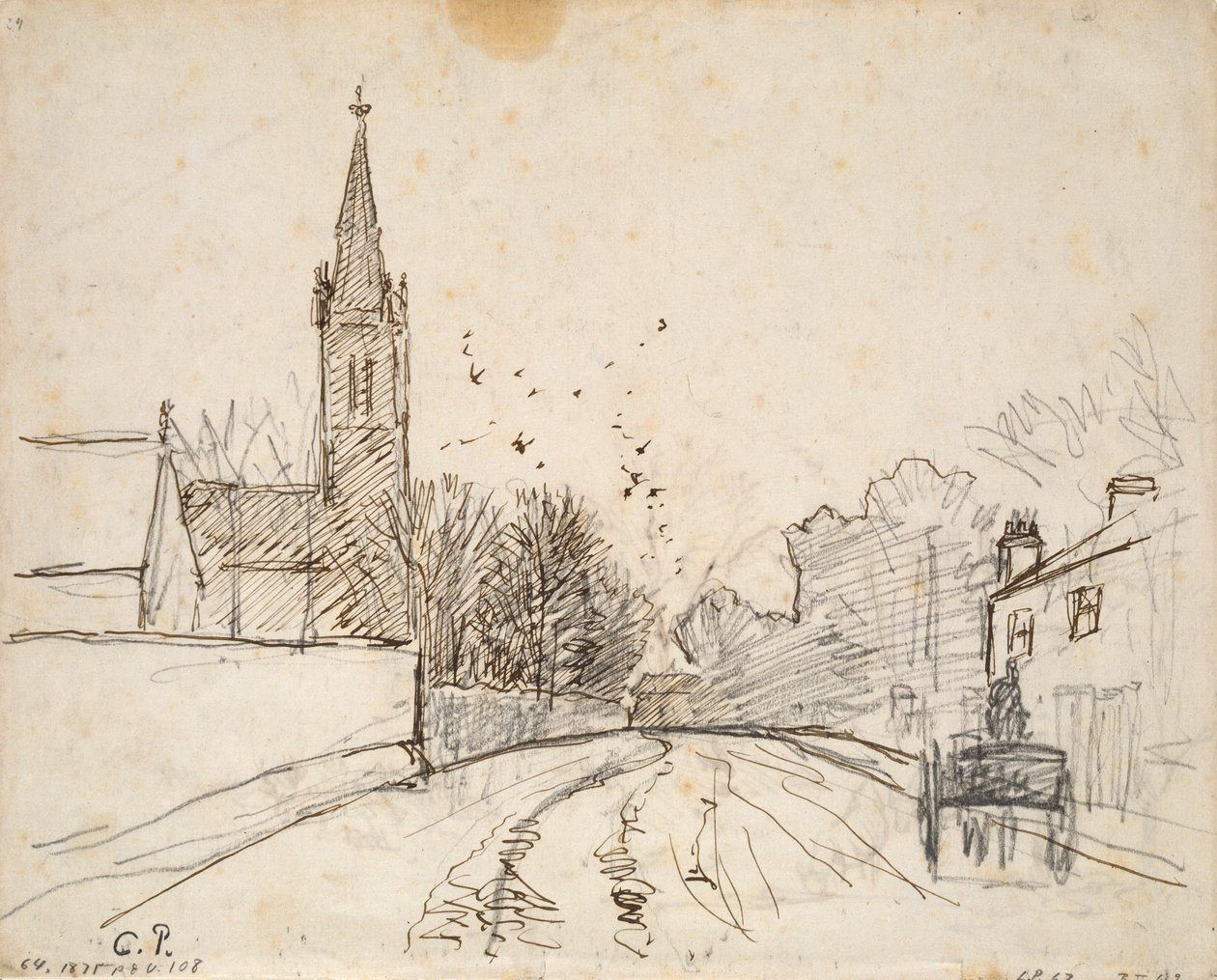 A londoni Upper Norwood tanulmánya a Mindenszentek templomával, 1871 alkotó: Camille Pissarro