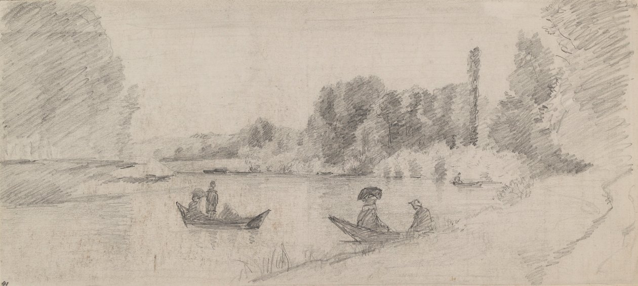 Folyói táj tanulmányozása csónakokkal, 1863-1864 alkotó: Camille Pissarro