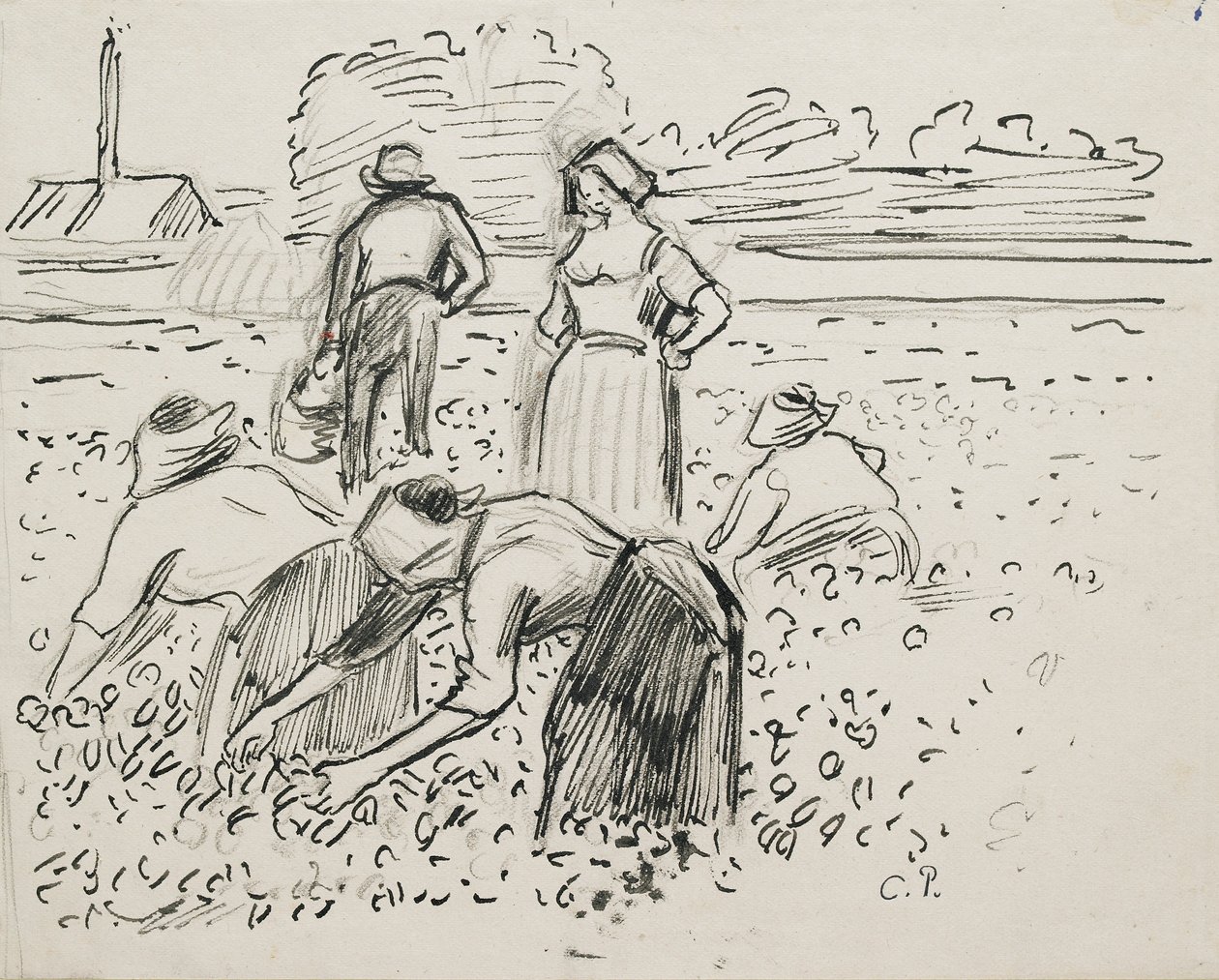 Tanulmány öt mezőn dolgozó parasztfiguráról, 1887 alkotó: Camille Pissarro