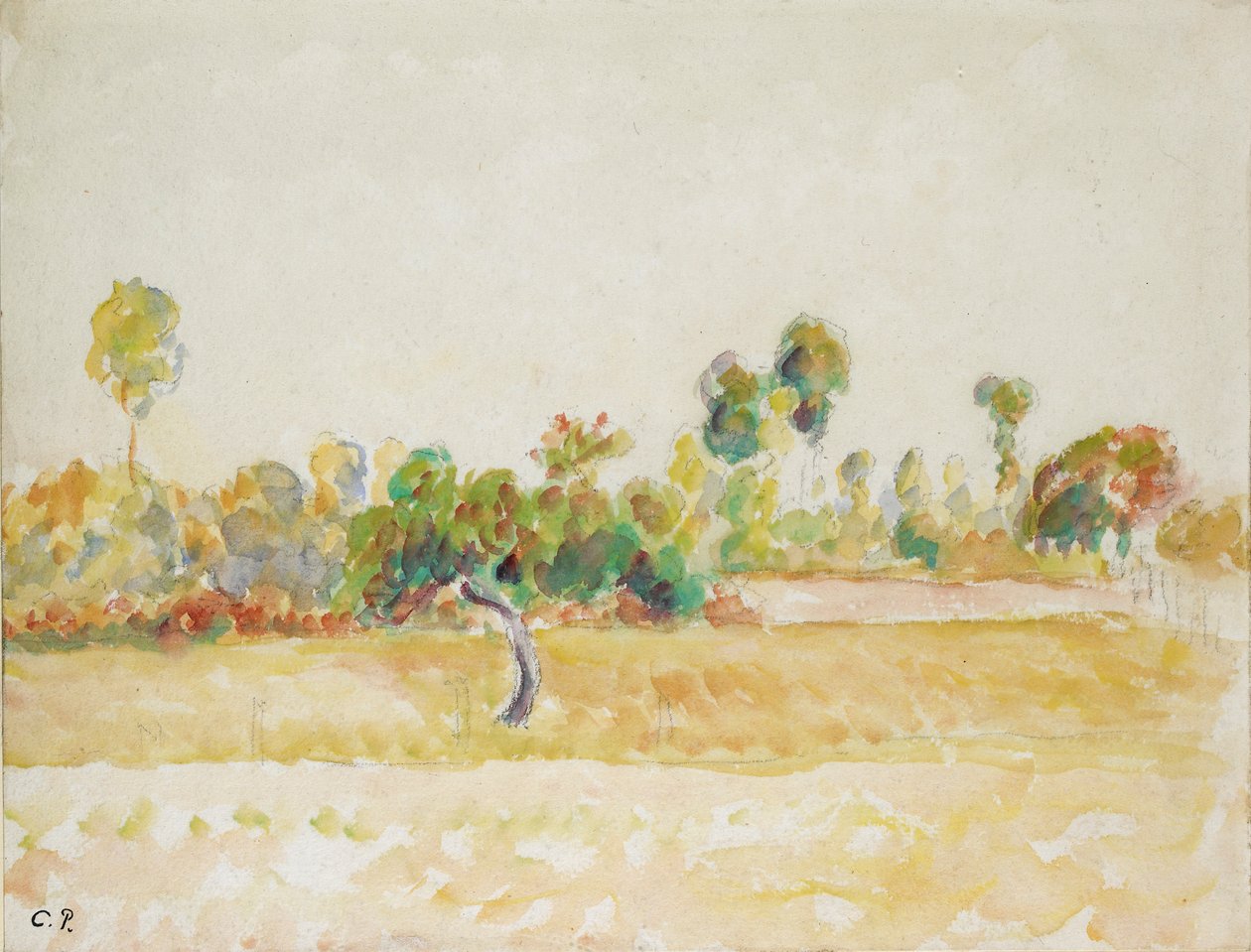 Tanulmány az Eragny-sur-Epte-i gyümölcsösről, a művész házából nézve, 1886-1890 alkotó: Camille Pissarro