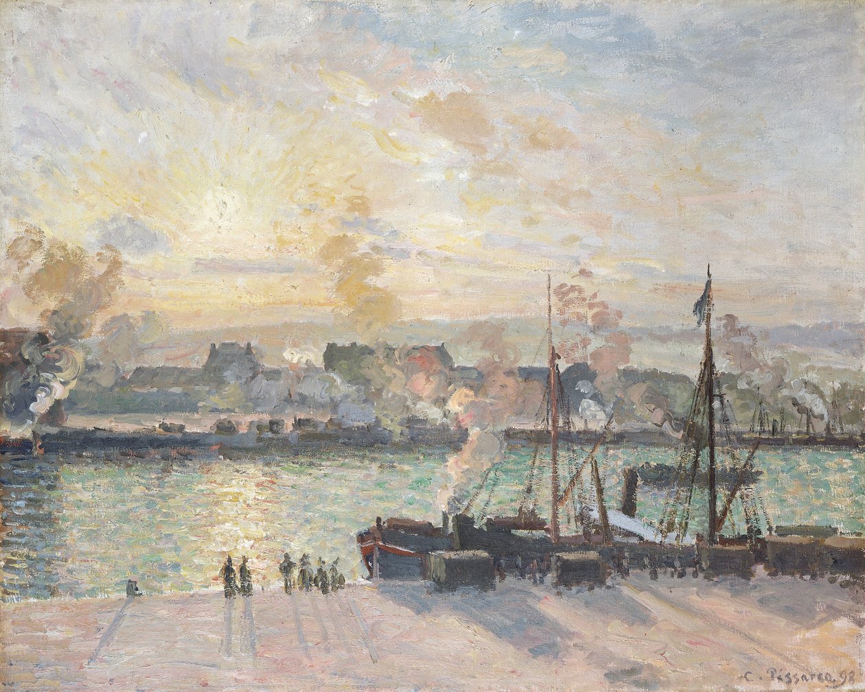 "Naplemente, Rouen kikötője", Steamboats, 1898 alkotó: Camille Pissarro