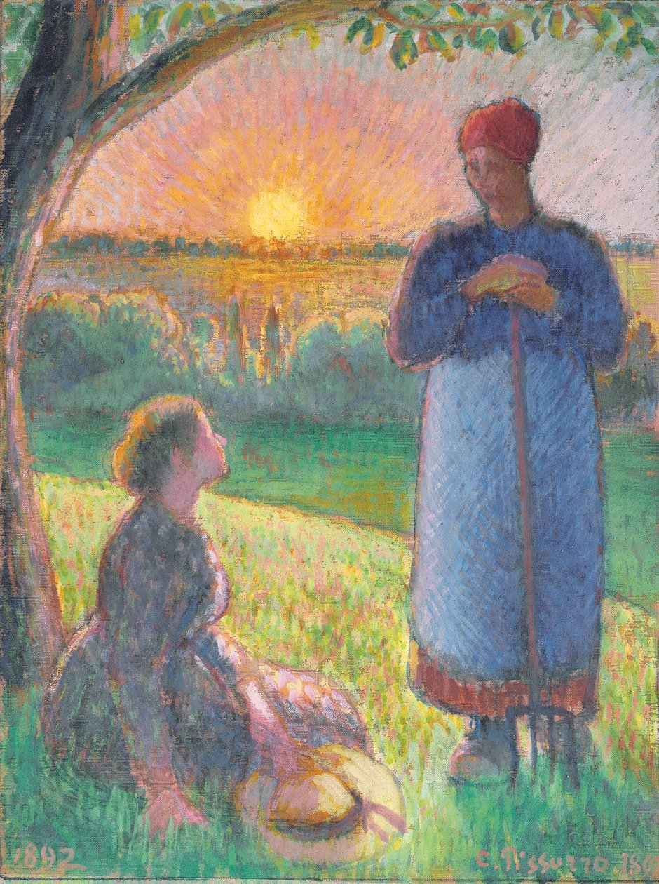 Beszélgető parasztok, naplemente, Eragny alkotó: Camille Pissarro