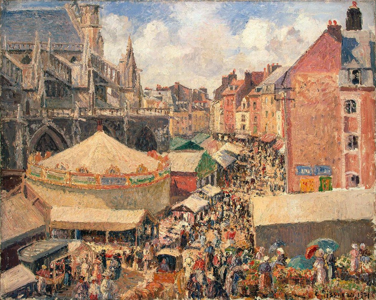 Dieppe-i vásár, napsütéses reggel, 1901. alkotó: Camille Pissarro