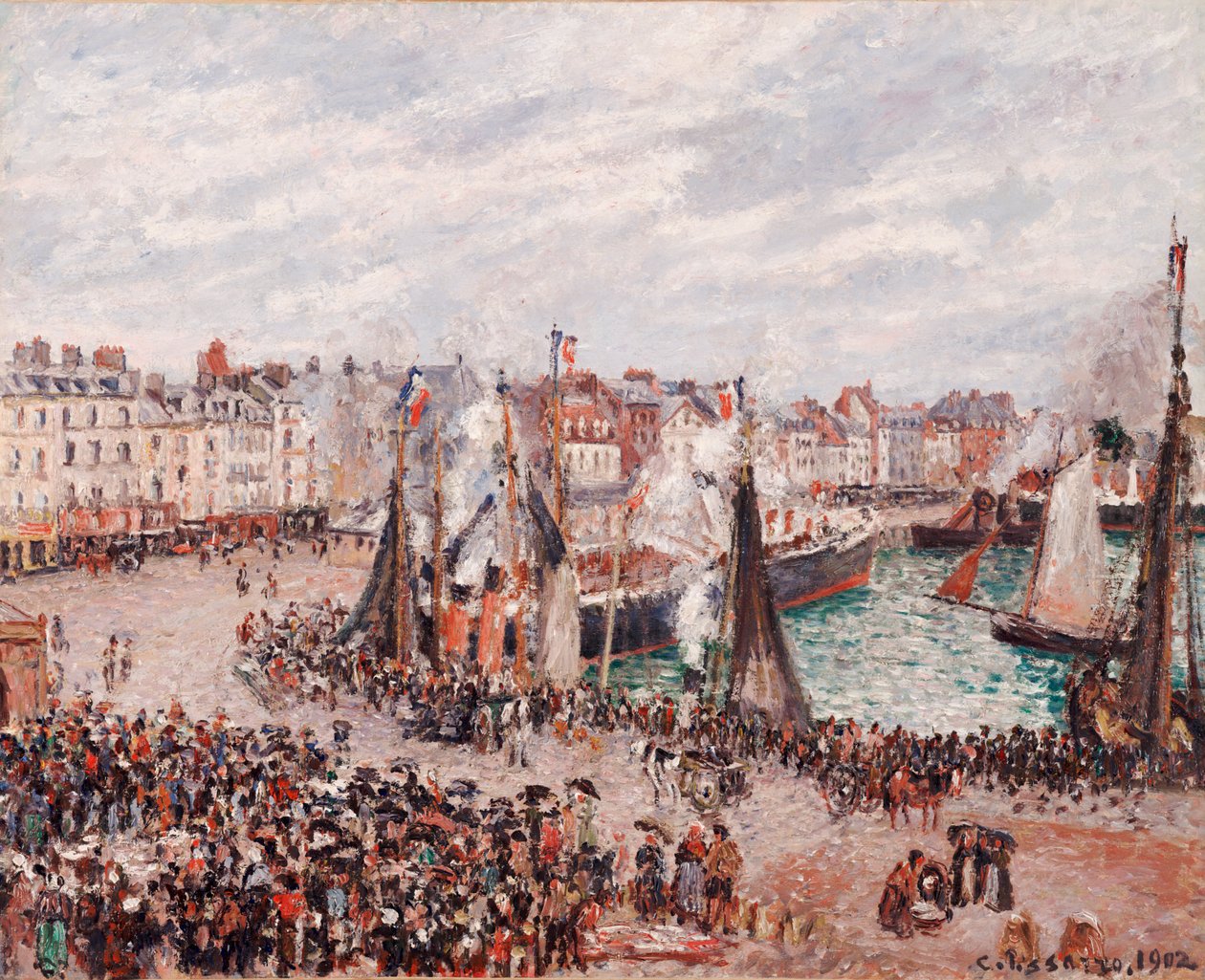 A halpiac, Dieppe: Szürke időjárás, reggel alkotó: Camille Pissarro